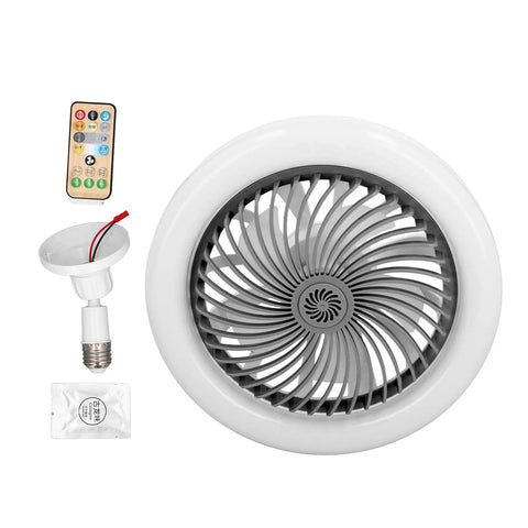 Onythral Mini Ceiling Fan with LED Fan Light White 180 Degree Lighting including remote control and light fixture components.