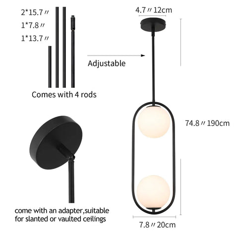 Modern Style Pendant Lighting With White Globe Glass Shade For Kitchen Island, Dining Room, And Bedroom, Adjustable Height