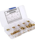 Boss Grade 650 Piece Brass Eyelets And Rivets Hardware Kit With Hollow Metal Buttonholes, assorted sizes in clear storage box.