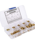 650 Pcs Solid Brass Eyelets Rivets Kit Featuring Hollow Metal Buttonhole Fasteners organized in a clear storage box.