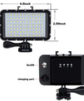 Front and back view of Underwater Video Light With 84 LED Power, Dimmable Waterproof Dive Light for GoPro, 4.5x2.59 inch size.