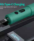 Electric Wood Carving Tool Kit For Beginners And Pros A Versatile Precision Engraving Set With 20 Blades shown with Type-C charging.
