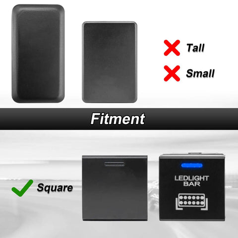 Fitment guide for LED Light Bar Push Button Switch With Blue Backlight And Short Circuit Protection, square shape compatibility