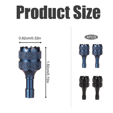 4pc Detachable Aluminum Alloy Drone Joystick Sticks Replacement Set For Mini 3 Pro, Mini 4 Pro, Air 3, Mavic 3 Pro RC Controllers And RC 2, Blue And Black Dual Color Pack, Lightweight 2.7g Each, Easy Install shown with dimensions.