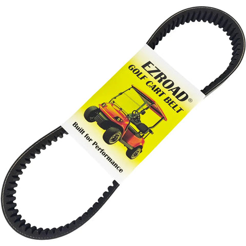 Heavy Duty Drive Belt For Gas EZGO Golf Carts 1991.5 To 2009 4 Cycle with label and red golf cart illustration