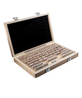 122 Piece Hardened Steel Precision Gauge Block Set With Zero Point Zero Zero Zero One Millimeter Calibration For Router And Table Saw Setup Locked On Tight Right Down To The Hair Pro Grade Woodworking Kit in wooden storage case.