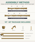 Assembly diagram for Heavy Duty Warm Gold Curtain Rods 1 Inch Diameter Brass Look With Solid Metal Finials Adjustable From 28 To 48 Inches Outdoor Ready Farmhouse Bedroom Kitchen Living Room Decor, showing components and tools for installation.