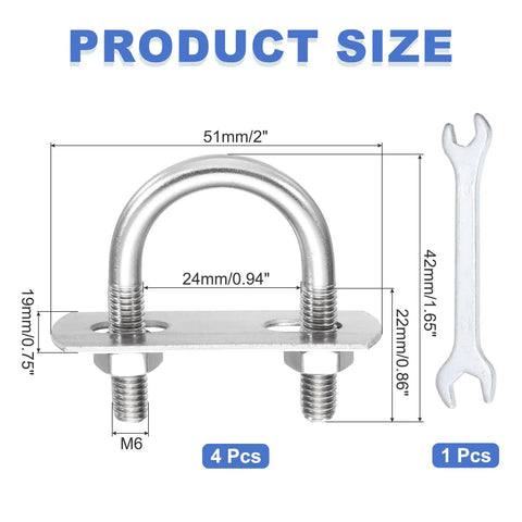 Tough As Nails Four Pack M6 U Bolts For Pipes Trucks And Cars 0 94 Inch Inner Width 1 65 Inch Length detailed dimensions.