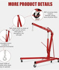 Shop Essential Two Ton Hydraulic Engine Hoist With Six Swivel Rollers And Quick Fold Frame showing steel construction and 360° swivel casters.