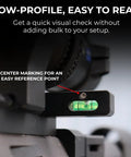 Close-up of Picatinny Rail Leveling Kit with Ultra Low Profile Anti Cant Bubble Level in 6061 Aluminum mounted on a rifle.
