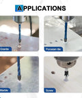 Badass Dry Diamond Tile Drill Bit Set With Magnetic Phillips Ph2 Screwdriver Bits For Crushing Hard Porcelain Ceramic Granite Marble In Every Standard Size Rock Solid Tool Kit applications on granite and marble.