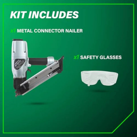Strap-Tite Metal Connector Nailer Pro-Preferred Pneumatic Nail Gun For Pre-Punched Connectors with safety glasses