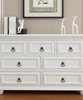 White dresser with antique brass cabinet pulls 4 pack ring pulls for dresser drawers, showcasing vintage single hole mount hardware.