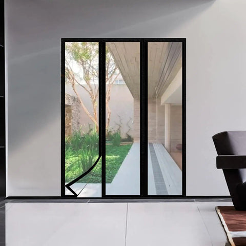 Magnetic Insulated Door Curtain With Self Closing Keeps Warm Air In And Cold Air Out on glass patio door