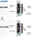 Decorator Double Rocker Light Switch With Two Single Pole Paddles 15A 120V wiring options diagram with screws and wires labeled.