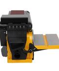 Zero Hassle Heavy Duty Two In One Combo Belt Disc Sander Kit For Wood Metal And Plastic Polishing, side view with sanding belt and disc.