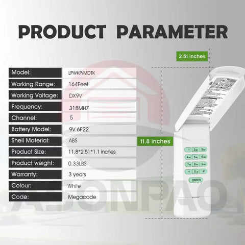 Dimensions and specs of Replacement Keypad For MegaCode Linear Garage Door Opener That Is Ready To Roll with measurements