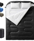 Two Person Sleeping Bag Set With Pillow For Camping And Travel, Lightweight Queen Size, Three Seasons Warmth, 2 in 1 Design