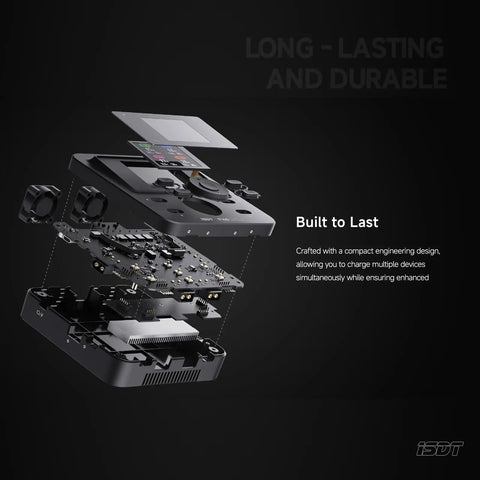 Exploded view of Quad Channel 40W RC Battery Charger and Discharger With XT60 Output for durability illustration.