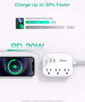 Flat Plug Power Strip With 3 Outlets And 3 USB Ports Including 20W USB C Power Delivery 5Ft Braided Extension Cord