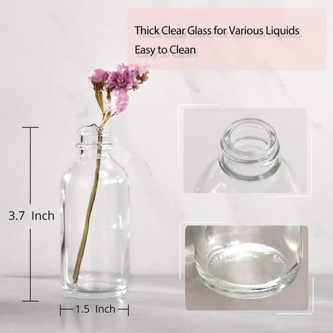 12 Pack 2 Oz 60ml Clear Glass Bottles With Lids And 3 Stainless Funnels Travel Set For Wellness Oils Juices Serums And Samples