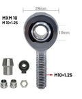 Heavy Duty Rod End Bearing Kit With Spherical Joint Design for smooth linkage, 28mm diameter, M10 x 1.25 threaded.