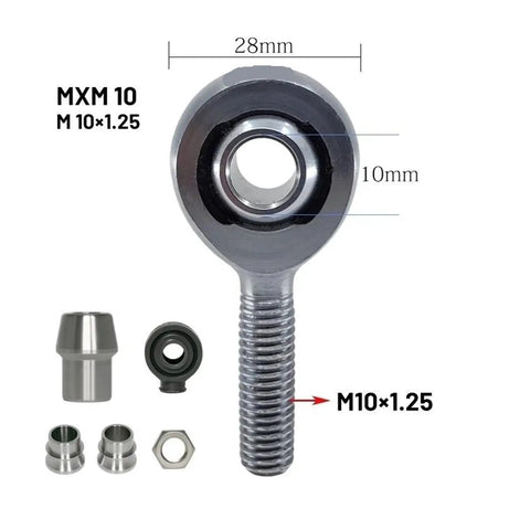 Heavy Duty Rod End Bearing Kit With Spherical Joint Design for smooth linkage, 28mm diameter, M10 x 1.25 threaded.