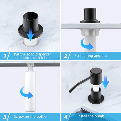 Installation guide for Matte Black Stainless Steel Kitchen Sink Soap Dispenser Pump With 17 Oz Refill Bottle, Easy Install
