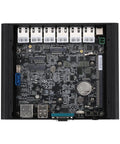 Badass N100 Fanless Mini PC With Six 2.5 Gigabit LAN Ports Rock Solid DDR5 Barebone Kit motherboard view showing multiple LAN ports and connections.