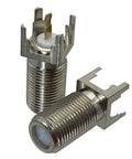 F Type TV Female Connector Solder PCB Mount RF Adapter For Coaxial Cable 50 Ohm Straight Nickel Plated Terminals, two pieces