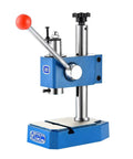 Shop Ready Heavy Duty Arbor Press Built Like A Tank With Ductile Iron Base And High Lift Design For Smooth Manual Punching and Metalwork Tasks, blue with red handle.
