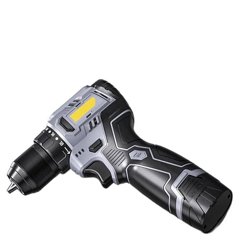 Grip Tight Brushless Electric Drill And Compact Mini Screwdriver features ergonomic handle, LED indicator, and adjustable torque settings.