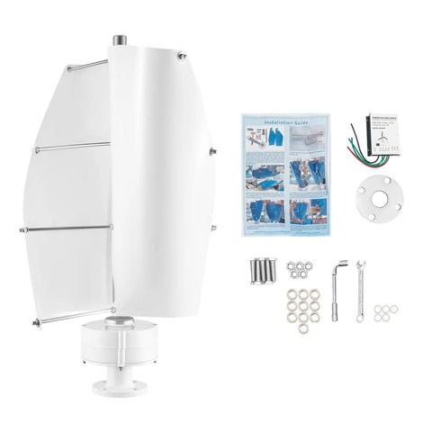 100W Vertical Axis Wind Turbine Kit With Controller And 2 Blades For Home Use, Durable Wind Power System in white on display