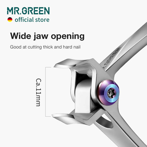 Wide Jaw Nail Clippers For Thick Nails Heavy Duty Stainless Steel With 11mm Opening Durable Sharp Edge For Thick Hard Nails Manicure Tool Built For Home Use Or Professional Salon Quality Results. Close-up of 11mm stainless steel wide jaw nail clipper for thick nails