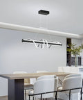 Modern Black Wave Linear Pendant Light With Remote Dimmable 55W LED Chandelier for dining room, kitchen island, 59in adjustable fixture.