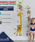Giraffe And Monkeys Kids Height Wall Chart With Peel And Stick Nursery Wall Decals For Baby Bedroom And Toddler Playroom, Measures Up To 180 Cm, Colorful Removable Wall Stickers