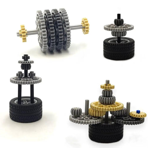 Technical Gears Axle Pin Connectors And Rack Gear Set With Rubble Wheels For Creative MOC Cars And STEM Builds, 300 Plus Pieces