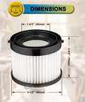 Three Pack HEPA Dry Vacuum Filter Kit For M18 Compact Vacuum 0882-20, Includes 3 Replacement Filters 49-90-1951, 49-90-0160 And A Small Brush To Trap Dust, Protect The Motor, And Boost Suction dimensions chart.