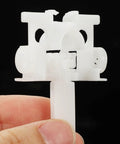 Top Shelf Vertical Blind Carrier Replacement Parts With Stem Upgrades close-up of white plastic carrier part for window treatment.