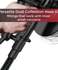 Close-up of Ultimate Dust Collection Hose Kit with Six Fittings and Reducers for Two and One-Half Inch and Two and One-Quarter Inch ID