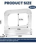 35 Pack Window Screen Pull Tabs In Frosted Clear With Universal Spline Grooves dimensions showing 1.3in height and 1.5in width.