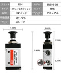 Pneumatic Lever Operated Manual Switch Valve 1/4 NPT, 3 Way 2 Position, Normally Closed, push pull control and dimensions