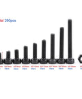 280-Piece M3 Cap Head Hex Socket Bolts And Nuts Assortment Set for tight spaces with various bolt sizes displayed