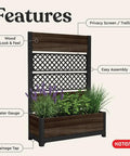 Outdoor Planter Box With Privacy Screen And Trellis 26 Gallon Raised Garden Bed For Climbing Plants And Flowers with features labeled