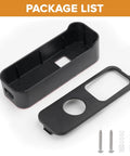 Package contents of No Drill Stick-On Door Mount For 1st Gen Video Doorbell showing adhesive bracket, protective cover, and screws.