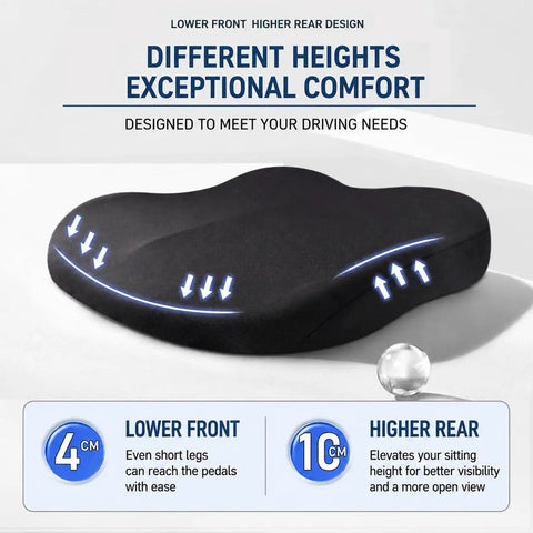 Premium Car Seat Cushion Height Boost For Mini John Cooper Works Electric 2025 And Most Vehicles, showing lower front and higher rear design.
