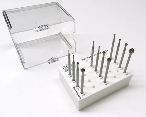 Stone Setting Burs 12 Piece Jewelry Making Kit 009 To 050 With Three Thirty Second Inch Shank Fig 413 on stand