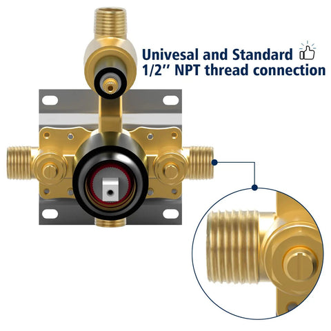 Brass valve with universal 1/2'' NPT thread connection in Matte Black Shower System With 10 Inch Rain Head And Handheld.