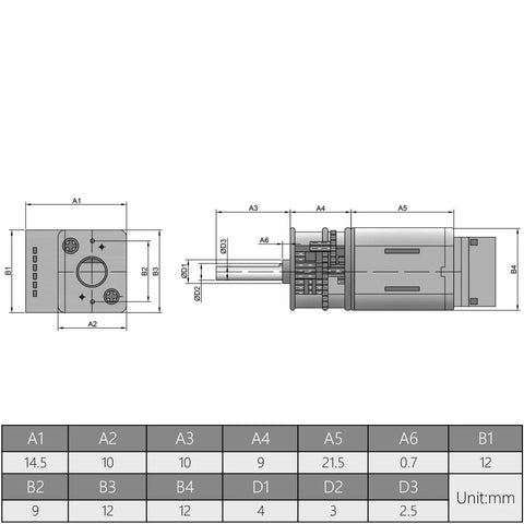 Technical diagram of DC 6V 500RPM Gear Motor With Hall Encoder Micro Mini GA12 N20 Speed Reduction Gearbox for DIY projects