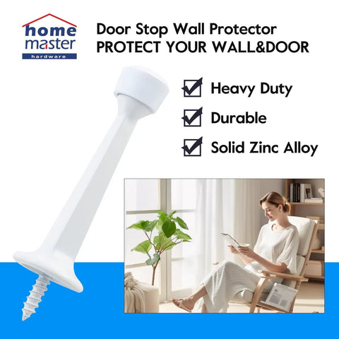 3 Inch Door Stopper Eight Pack Heavy Duty Solid Zinc Alloy Door Stops With Plastic Tip For Wall And Door Protection White Finish